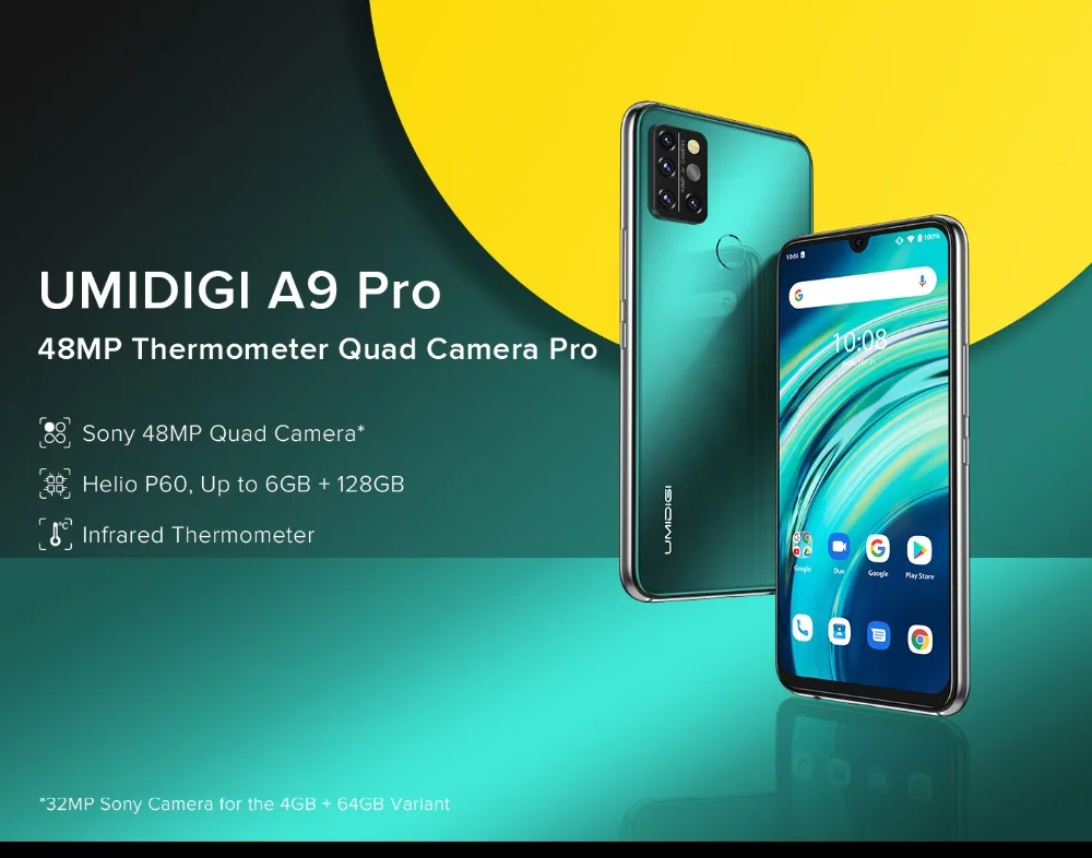 UMIDIGI A9 Pro SmartPhone Unlocked 32/48MP Quad Camera 24MP Selfie Camera 4GB 64GB/6GB 128GB Helio P60 6.3" FHD+ Global Version best poco mobile