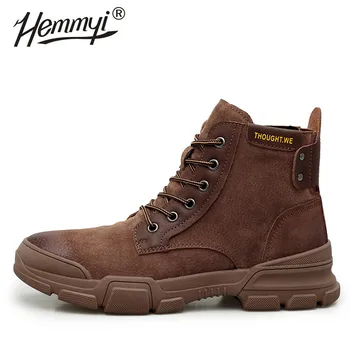 

Hemmyi 2019 Outdoor Men Hiking Boots Add Cotton Keep Warm Men High-top Shoes Lace-Up Pig Leather Hiking Shoes for Men Size 38-44