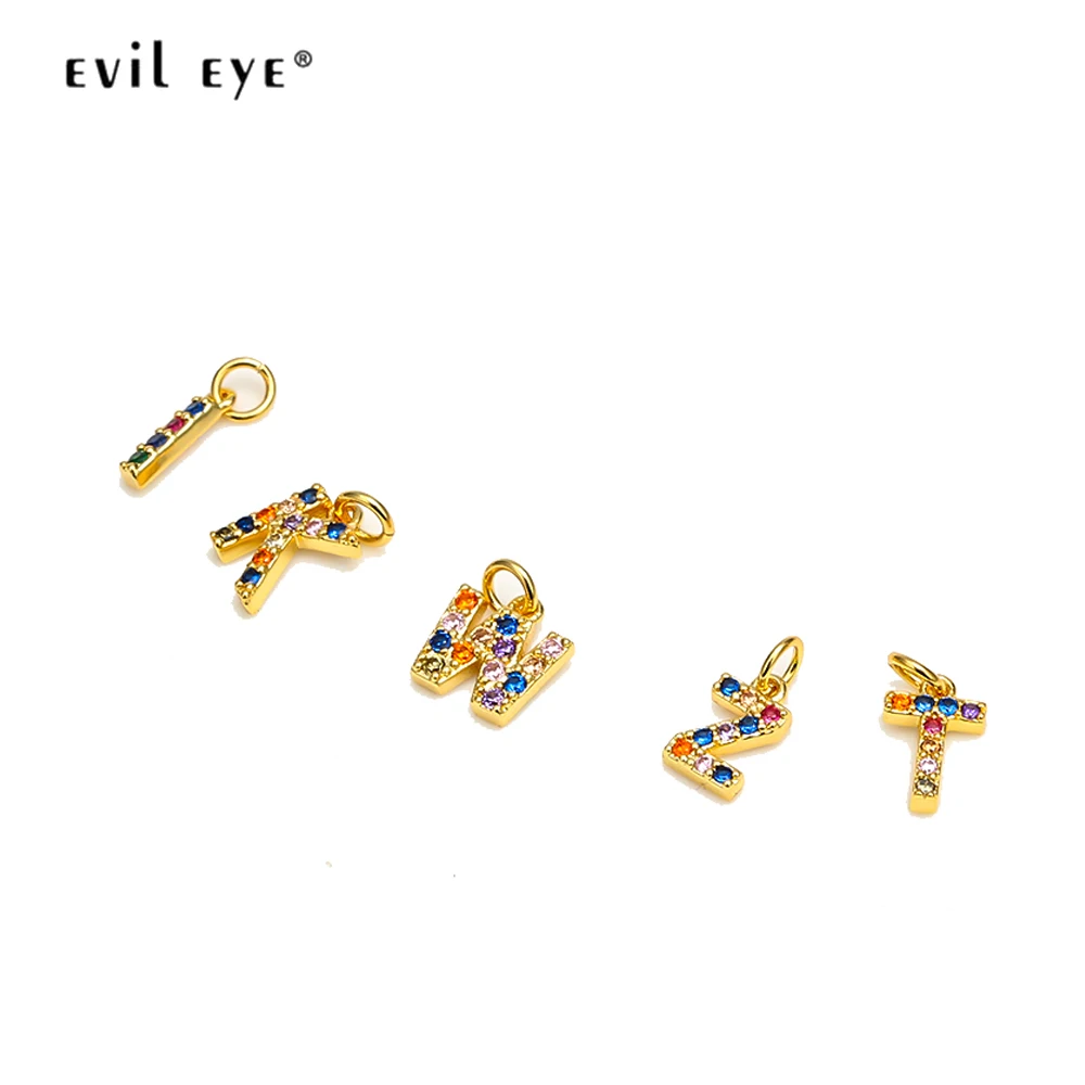 

EVIL EYE Colorful Zircon 26 Letter Charm Gold Color Micro Pave Alphabet Charm for Handmade Making Jewelry Accessories EY6473