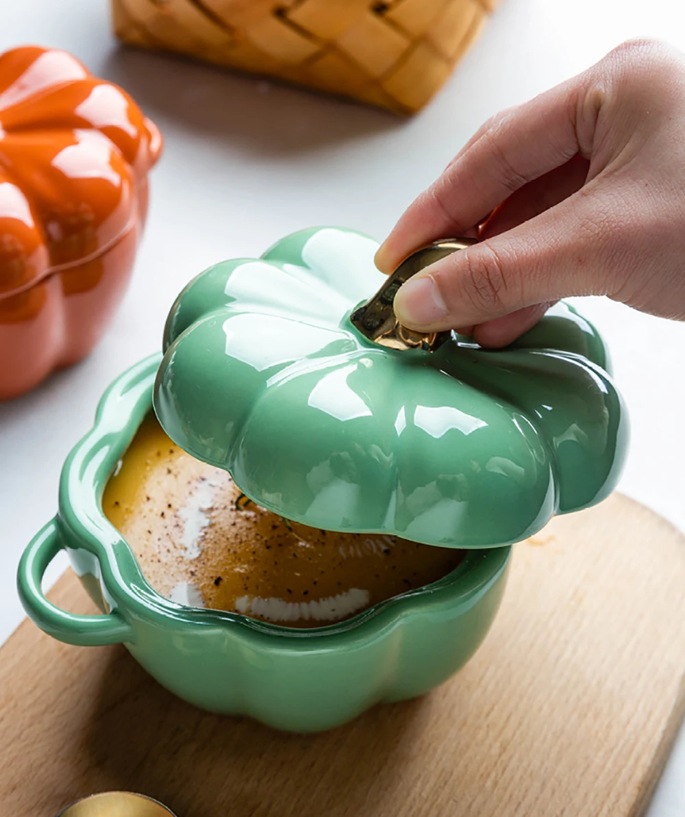 Beautiful Pumpkin Shape Bowl With Lid Glaze 2021 Sadoun.com