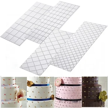 

4pc/Set Grid Transparent Texture Mat Cake Border Decorating Tools Cake Mold Fondant Imprint Baking Mat Fondant Cutter Cake Tool