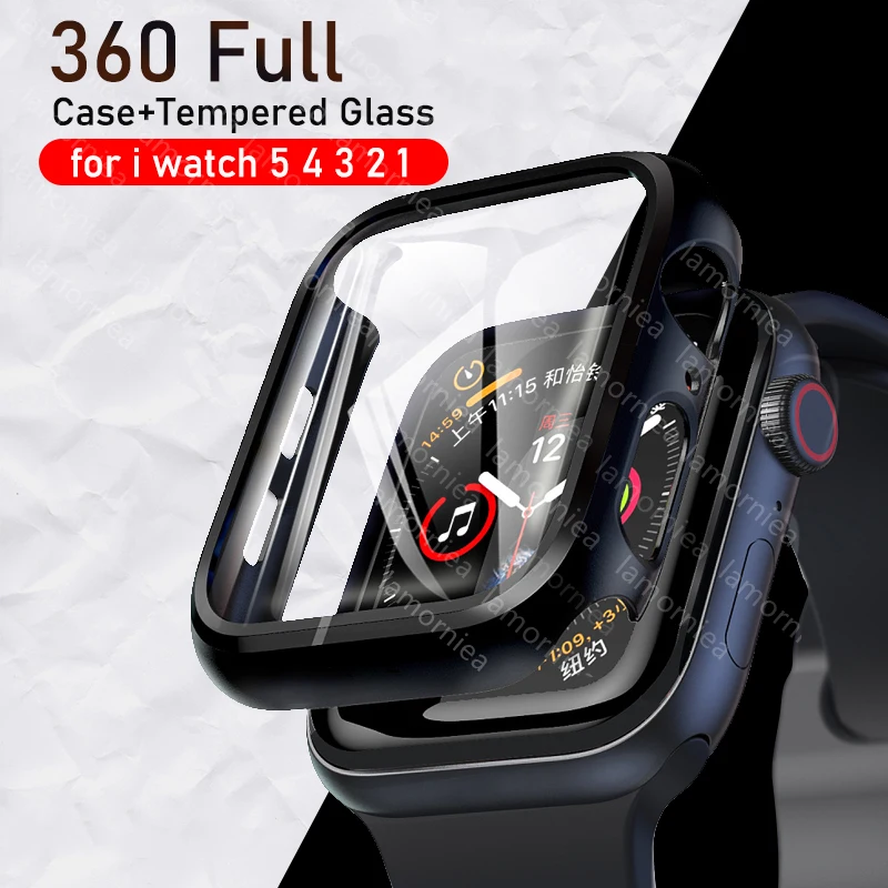 Чехол + закаленное стекло для Apple Watch 40 мм 44 Series 5 4 защита экрана чехол бампер i watch 3 2