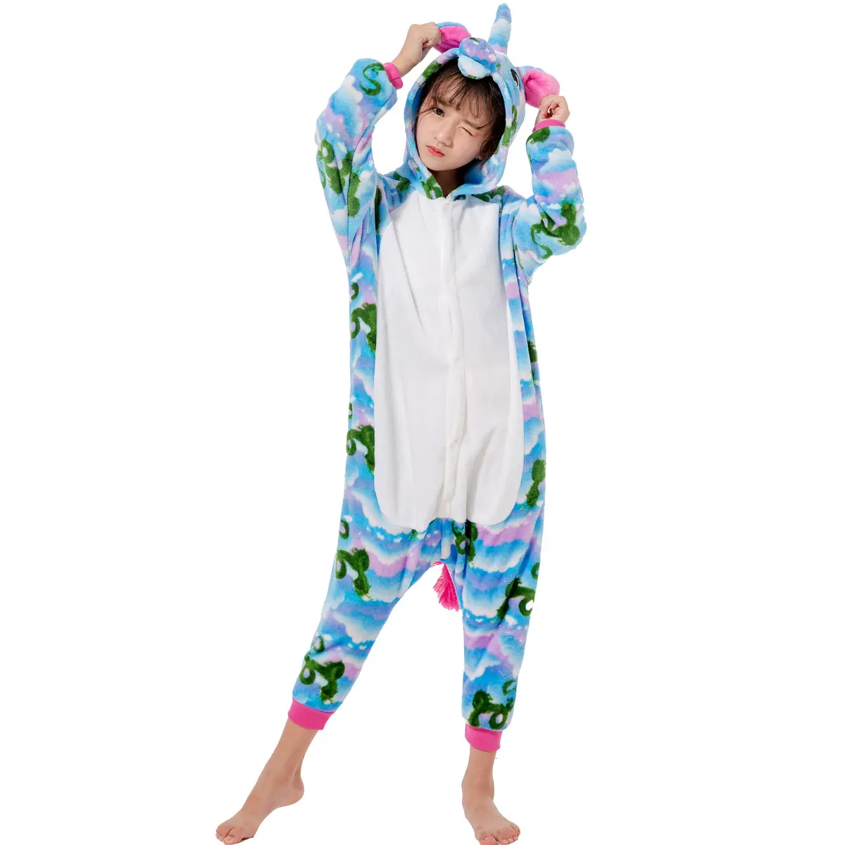Детская Пижама Kigurumi, детские пижамы с единорогом и животными милые пижамы комбинезоны для мальчиков и девочек зимняя одежда для сна с длинными рукавами Детская Пижама
