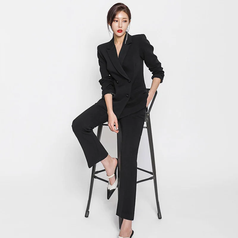 BLACK Heydress Весенняя Новинка женский однотонный элегантный Блейзер на пуговицах офисный женский двубортный Рабочий костюм женский фигурный уличная одежда - Цвет: BLACK