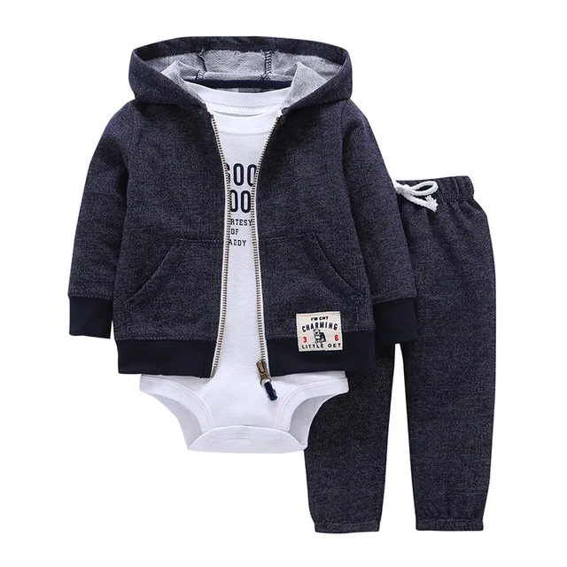 Осенне-зимний комплект для новорожденных, пальто+ штаны+ комбинезон из хлопка, комплект одежды для маленьких мальчиков и девочек, детская одежда Bebes, одежда для малышей - Цвет: Темно-серый