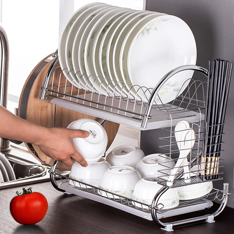 

S-type 2 Tiers Dish Drying Rack Home Washing Holder Basket Plated Iron Great Kitchen Sink Dish Drainer Drying Rack Organizer