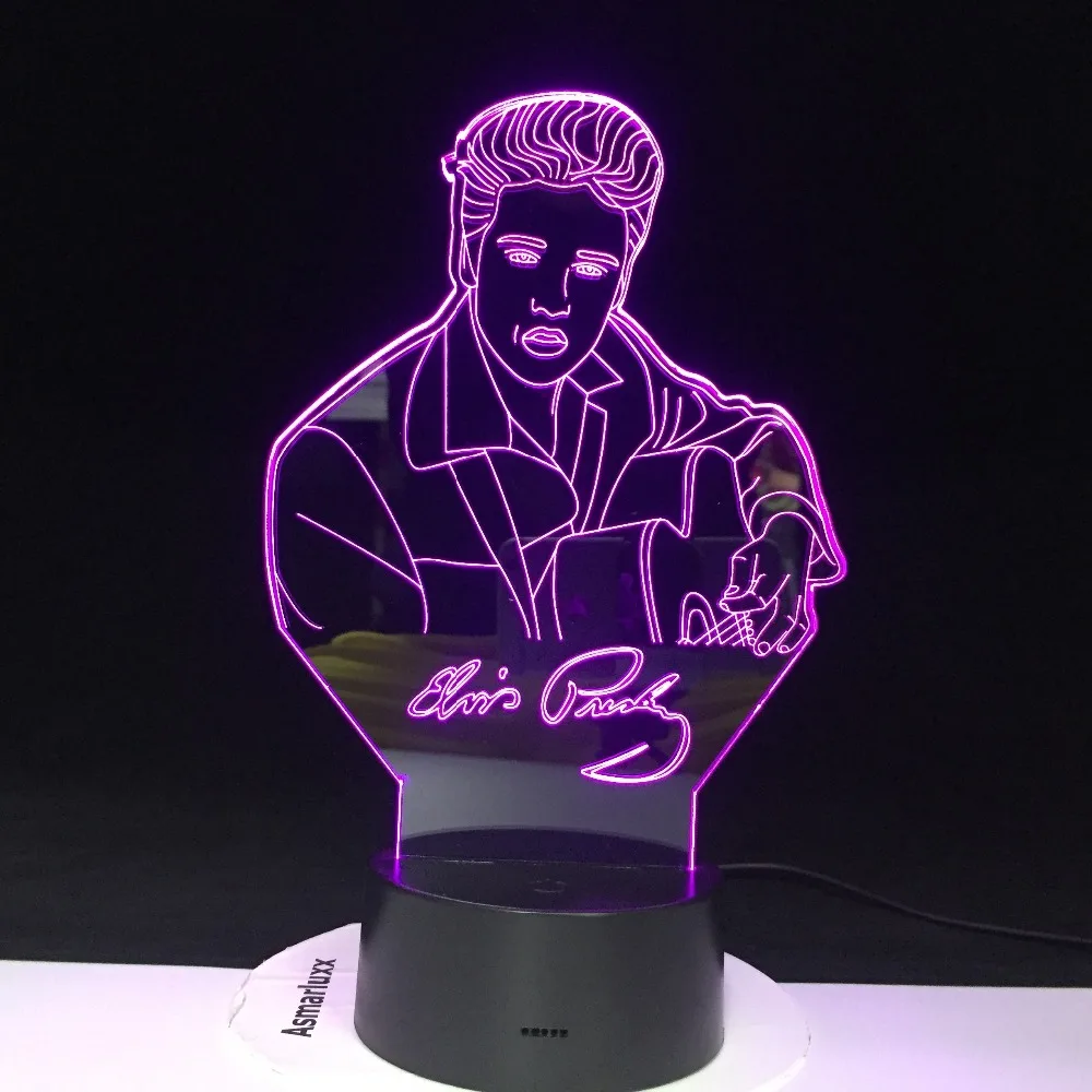 Элвис Аарон Presley 3D настольная лампа из серии игр The King of чехол с изображением рок-н-ролл светодиодный ночной Светильник музыкой атмосферу флеш-накопитель Usb, сенсорный Сенсор День рождения подарок