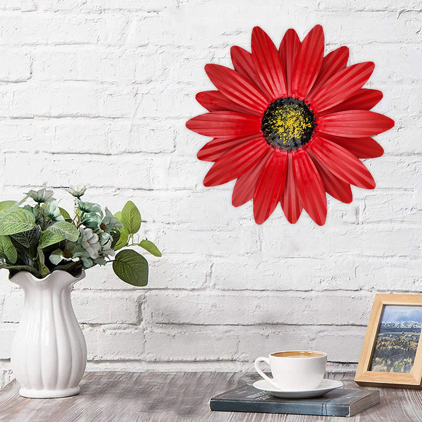 Wrought Iron Daisy Wall Hanging Metal Flower Wall Sculptures Art Decorations For Kitchen Living Room Bedroom Terrace Backyard 5
