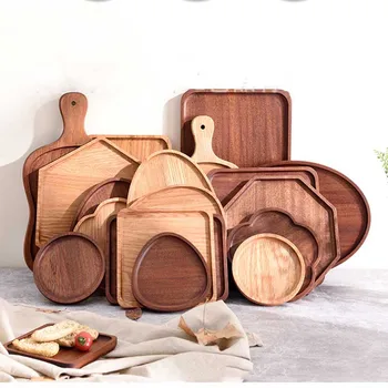 

Wooden Serving Tray Round/Oval/Rectangular Western Steak Dinner Plate Food Fruit Snack Dish Kitchen Storage Organizer Tableware