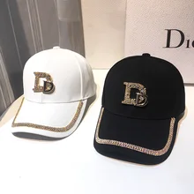 

2022 Letter D Summer Baseball Cap Women Rhinestone Trend Cotton Bling Cap Snapback Hip Hop Cap UV Protection Hat Women's Cap