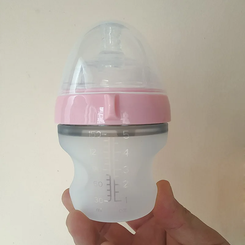 

150/240ml Silicone Nursing Bottle Large Wide Aperture with Handle Straw Shatter-resistant against Flatulence Processing