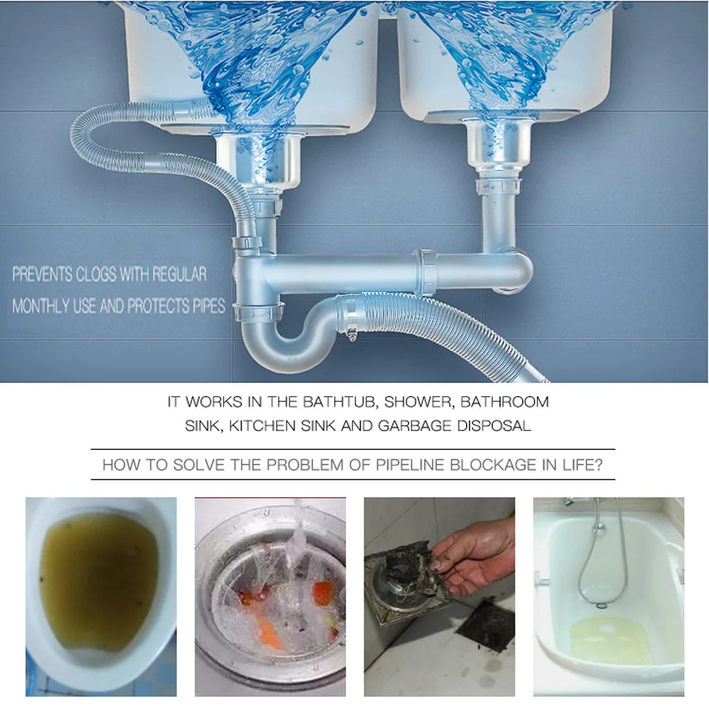 2PC Powerful Sink Drain Cleaner Rust Remover Chemical Powder Agent Advanced Oil Flux Grease for Kitchen Toilet Pipe