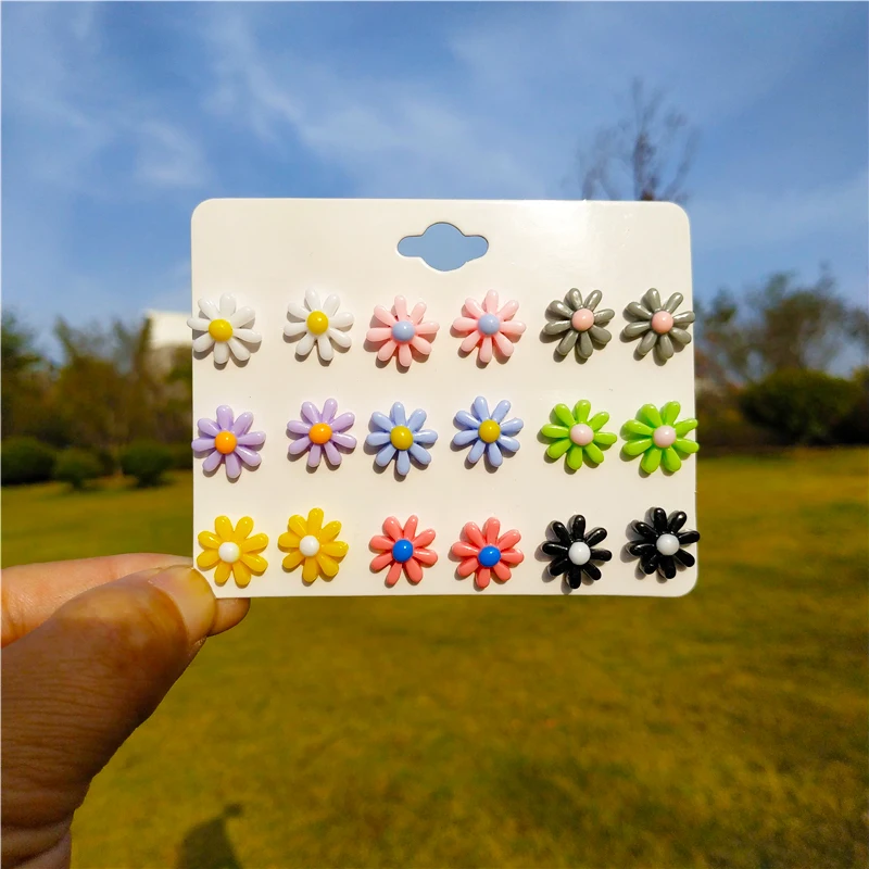 9 пар/лот серьги-гвоздики из смолы с подсолнухом для девочек цветов корейский