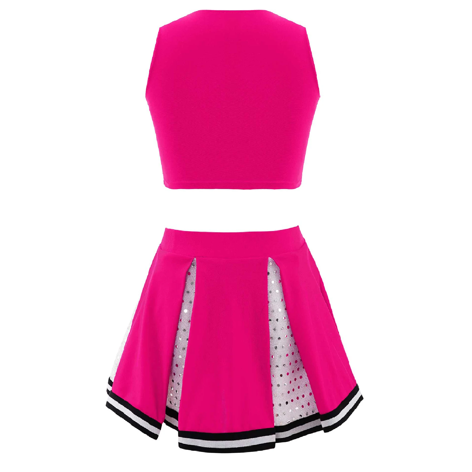 Cheerleader Uniform Kids Girls Cheerleading Costume Schoolgirls Dance Clothes Set Sleeveless Top + Skirt Children Sequins Outfit