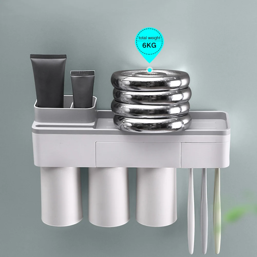 3 чашки полка для ванной дрель настенная подставка для зубных щеток крепление большой емкости сушки магнитные домашние туалетные принадлежности для отеля ABS Портативный