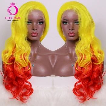 

OLEY Hair Yellow And Orange Synthetic Lace Front Wig 180% Density High Temperature Fiber Curly Cosplay Wig For Black Women