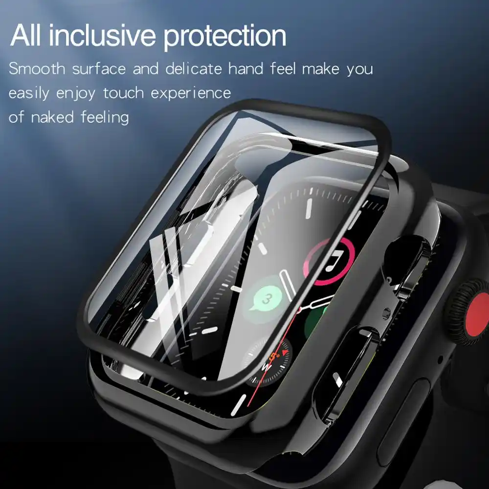 Cover For Apple Watch Case 44mm 40mm Iwatch 42mm 38mm Bumper Tempered Glass 44 42 38 42 Mm For Apple Watch Series 4 3 5 Se 6 Watch Cases Aliexpress