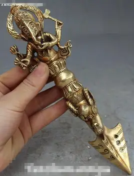 

Tibet 4 Hand Elephant Elephants God Head Phurba Dagger Holder Faqi Statue