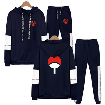 

New Design Fashion Naruto Sweatshirt Set Woman Man Hoodie + Pants Naruto Popular Youth Anime Jacket + Casual Gray Set Cotton