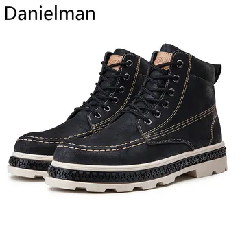 

Danielman Men Autumn Winter Genuine Leather Casual Ankle Boots Men Shoes Warm Comfortable Male Boot Motorcycle Footwear 97