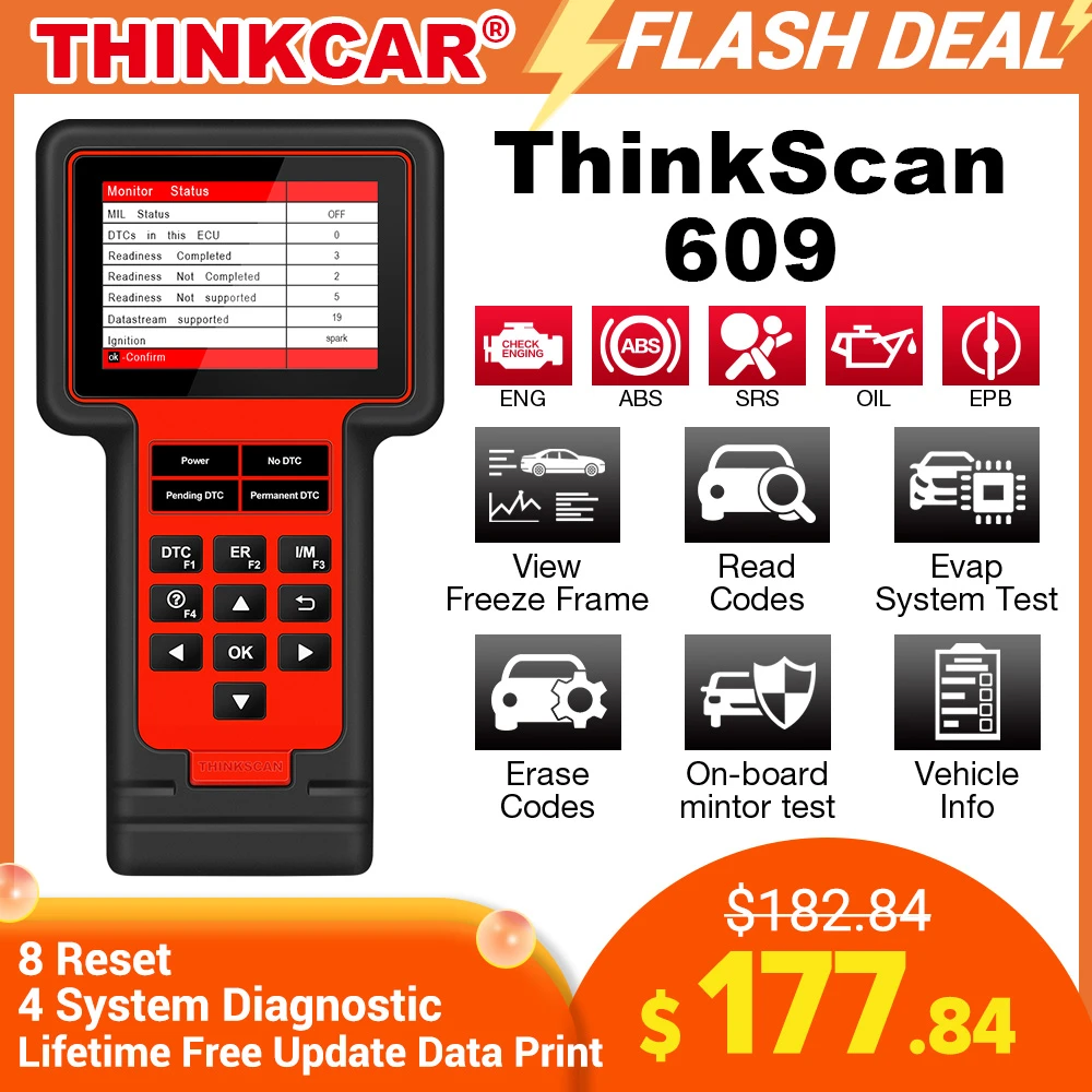 Thinkcar Ts609 Obd2 Scanner Engine Abs Srs Transmission Diagnostic Tool Thinkscan 609 Code Reader Scanner With 8 Reset Function Engine Analyzer Aliexpress
