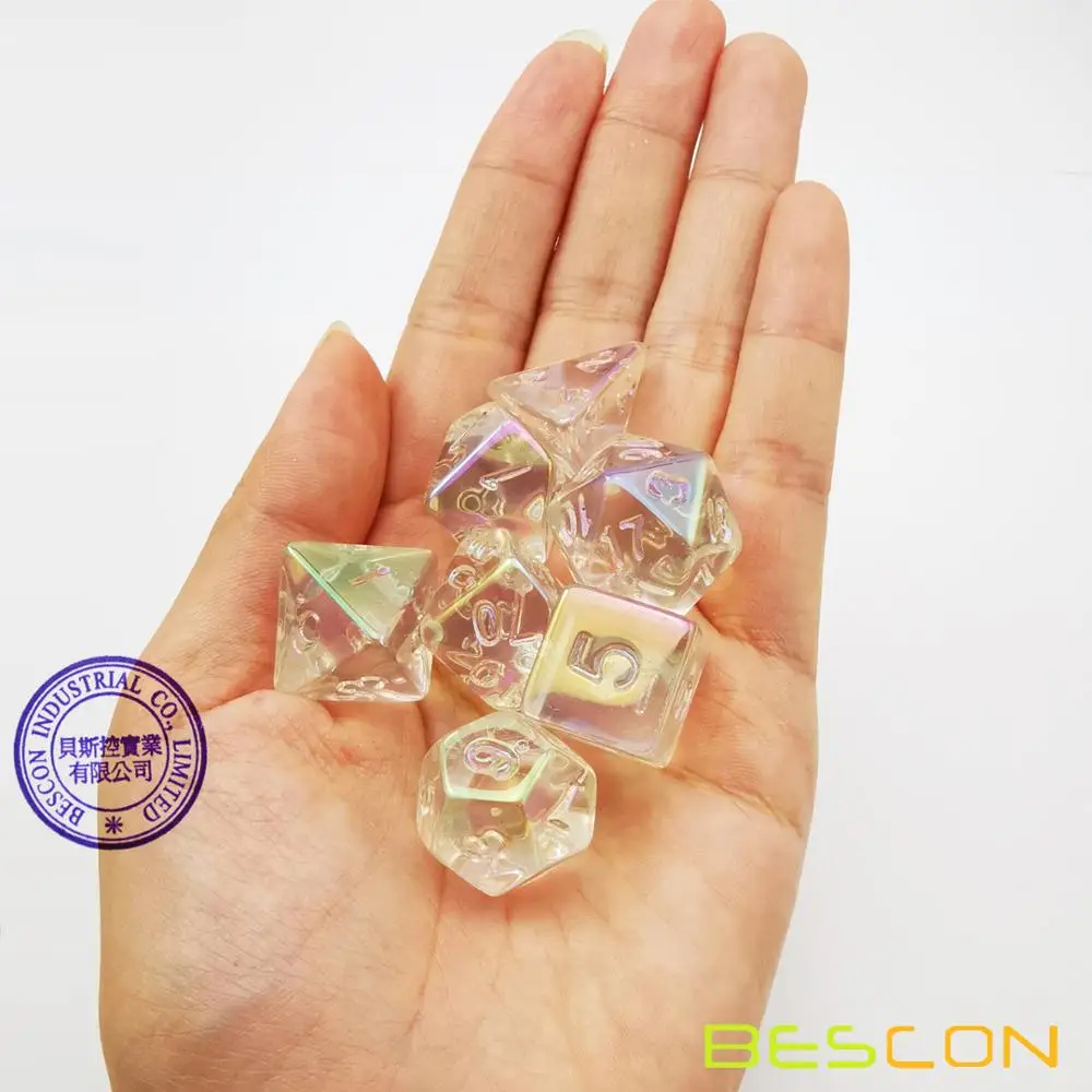 Bescon Unpainted Raw Plating Polyhedral Dice Set of Pearly Transparent, RPG Dice Set of 7 5