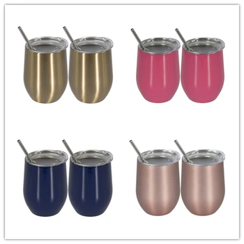 

2Pcs/set Stainless Steel Wine Glass Beer Cup Tumbler Sippy Coffee Cup with Lid+Straw+Cleaning Brush Vacuum Thermos Drinkware