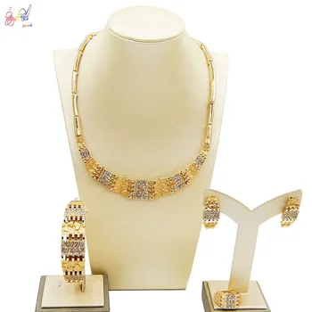 

Yulaili New Fashion Jewelry Luxury Gold-color Romantic Heart Shape Necklace Earrings Bracelet Ring Jewelry Sets Free Shipping