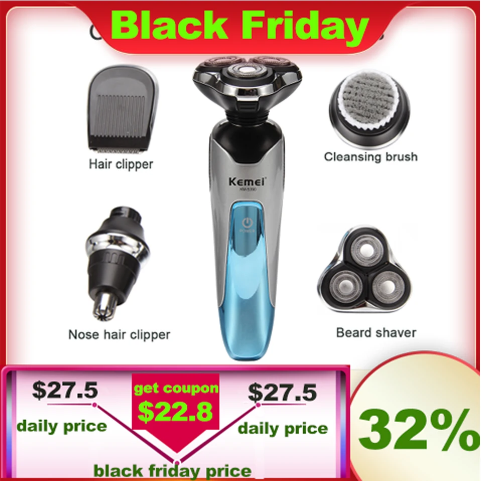

Kemei 4IN1 Multifunctional Electric Shaver Shaving Machine Nose Beard Face Hair Trimmer Hair Clipper Cutting Machine Men