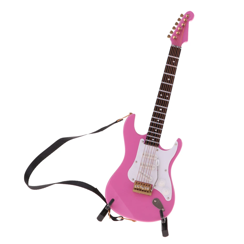 1/6 Miniature Musical Instrument Toys Stylish Pink Electric Guitar Model