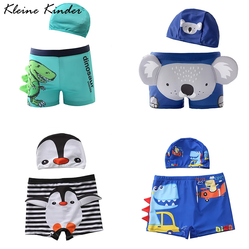 

Baby Boy Swimwear Swimming Trunks and Cap Two Pieces Boy's Swimsuit Shark Dinosaur Print Todder Bathing Suit Kids Beach Shorts