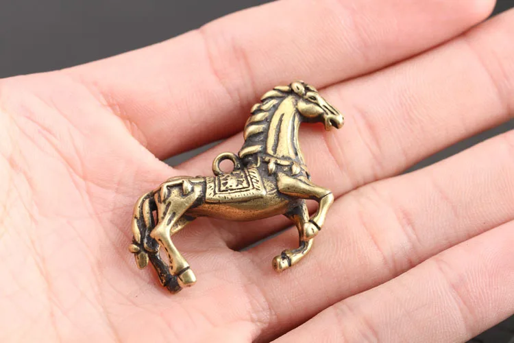 Медная Беговая лошадь миниатюрные фигурки маленькие настольные украшения Ретро латунные Животные украшения для дома металлические подвески для ключей
