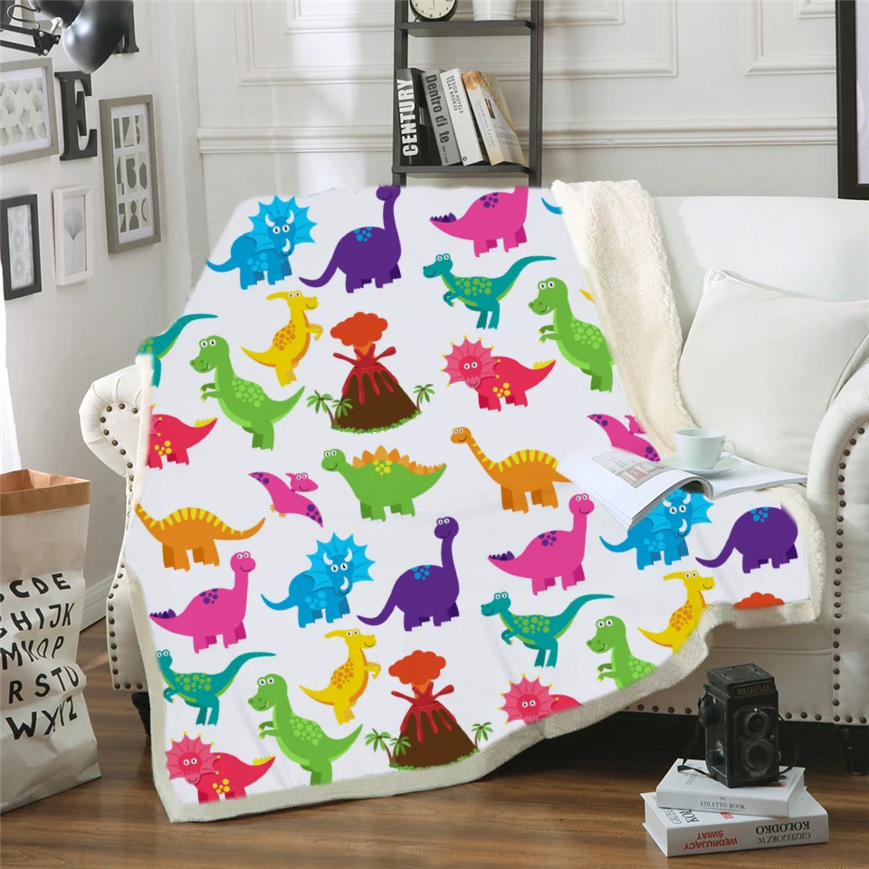 

Cartoon Dinosaur Family Blanket for Kids Cartoon Microfiber Jurassic Plush Sherpa Throw Blanket on Bed Sofa Boys Bedding