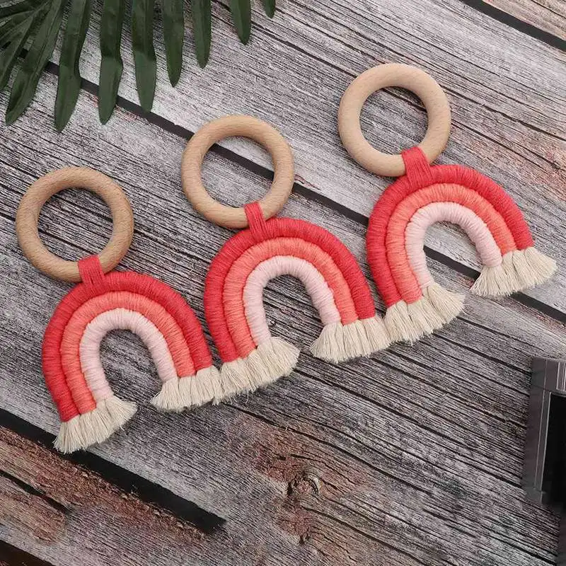 1 шт. Радужная кисточка деревянный Boho детский Прорезыватель палочка детская Прорезыватель кольцо коляска подарок украшение игрушки Душ подарок Прорезыватель