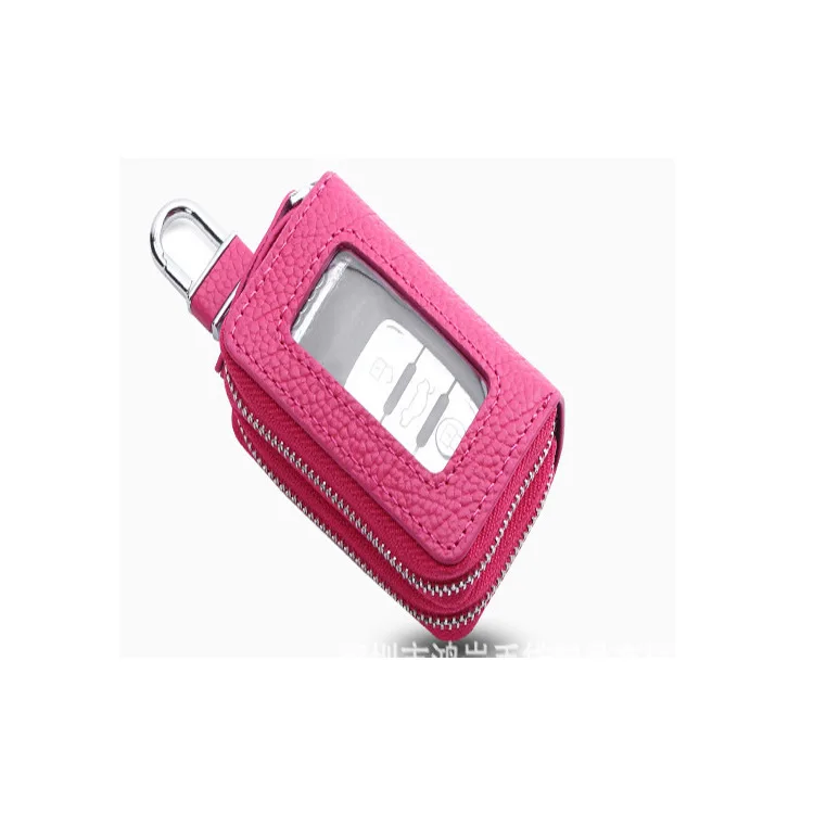 

Double Layer Zipper Car Key Leather Keychain Multi-functional Car Cowhide Key Bag