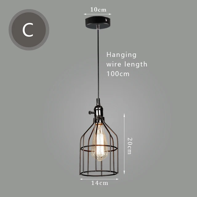 E27 Led Vintage Cage Pendant Lights Indoor Lighting Retro Light Fixture Pendant Lamps For Living Room Decor For Kitchen Lamp C