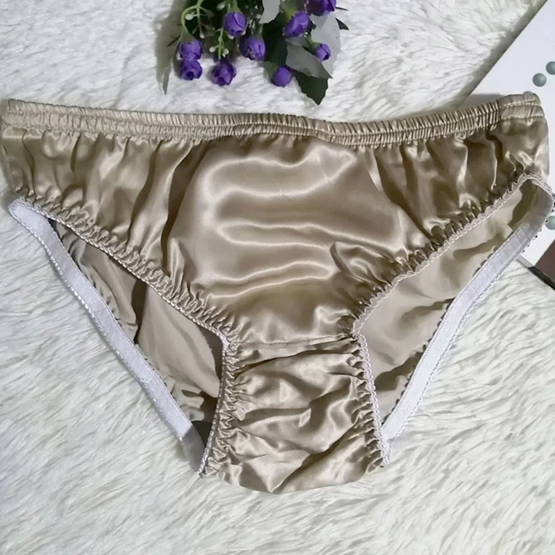 100% Silk Women Panties Breathable Comfortable Underwear Briefs Sexy Smooth High Grade Solid Color Elastic Large Size Underpants