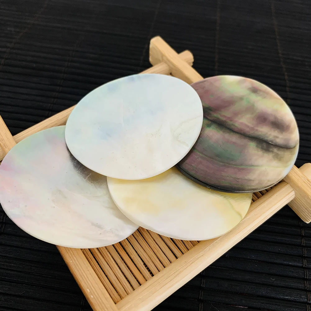 2PCS 45mm Natural Black Mop Seashell Charm Bead Pendant Round Mother of Pearl Polished Shell For DIY Jewelry natural shell ornaments