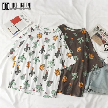 

Duckwaver Sweet Short Sleeve T-shirt Women Stranger Things T shirt Casual Loose Women Top Animal Print T-Shirt Top Tee Shirt