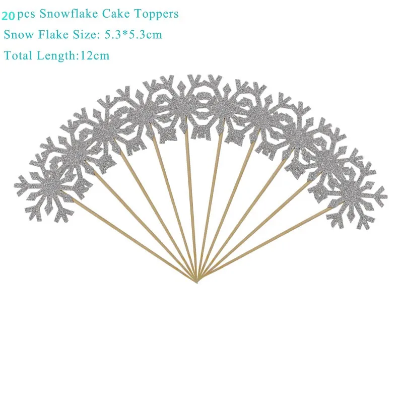 20pcs cake topper 2 Снежинки Замороженные вечерние украшения DIY принадлежности для тематической вечеринки торт-Снежинка Топпер шар гирлянда наклейки на стену и так далее Декор - Цвет: 20pcs cake topper 2
