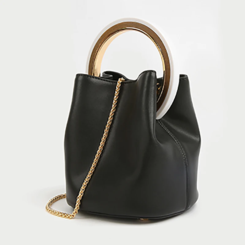 Женская сумка из искусственной кожи старинные цепи сумка через плечо женская роскошное кольцо сумка-ведро Высокая емкость маленькая сумочка