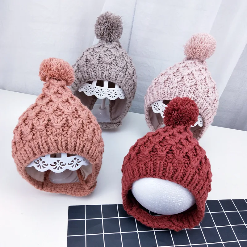 Милая детская шапка для 1-12 месяцев, вязанная вручную вязаная осенне-зимняя теплая шапка для маленьких девочек, вязанная шапка для мальчика, головные уборы, аксессуары