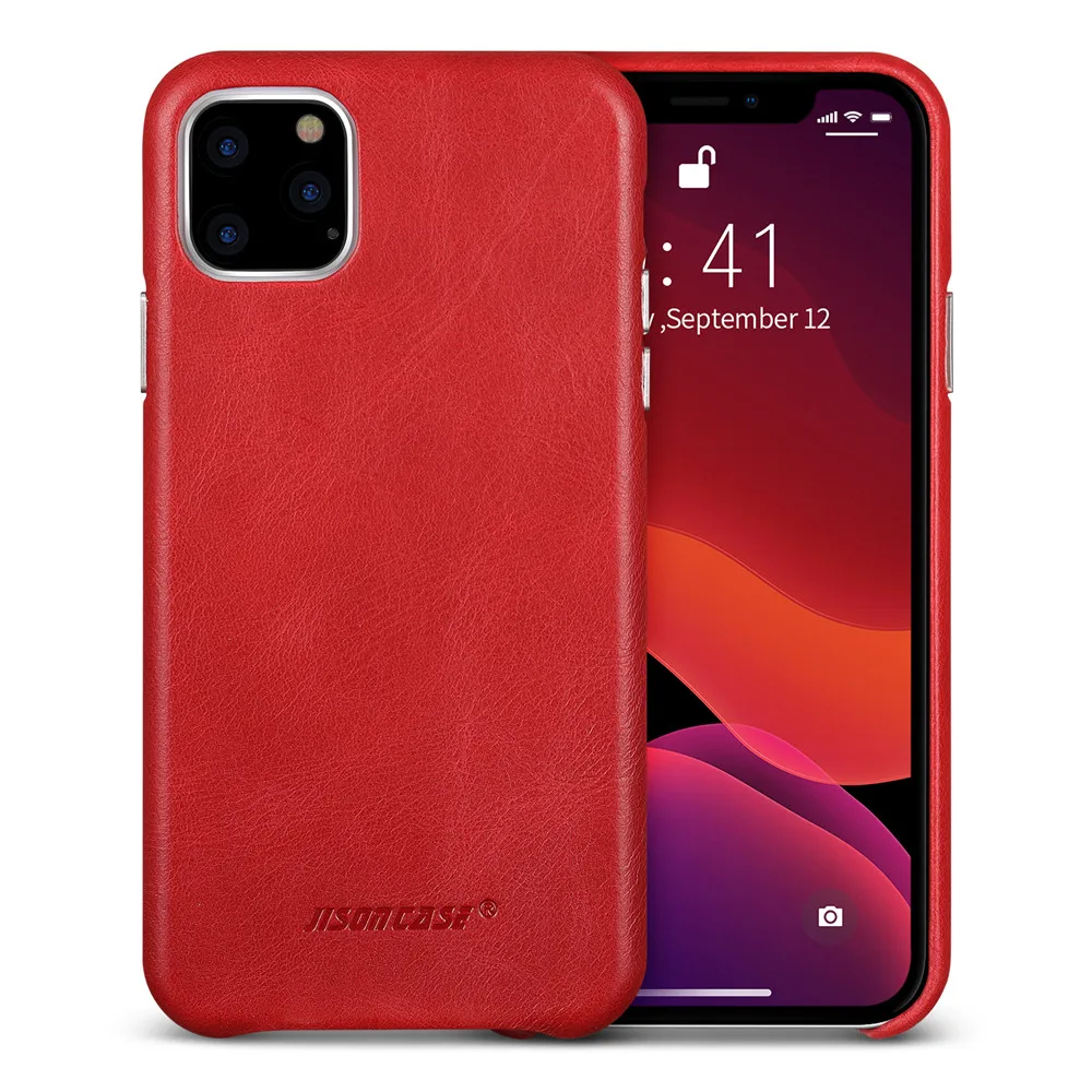 Красный Jisoncase iPhone 11 Pro кожаный чехол, ультра тонкий и тонкий мягкий кожаный чехол с защелкой для iPhone 11 Pro 5,8 ” - Цвет: Красный