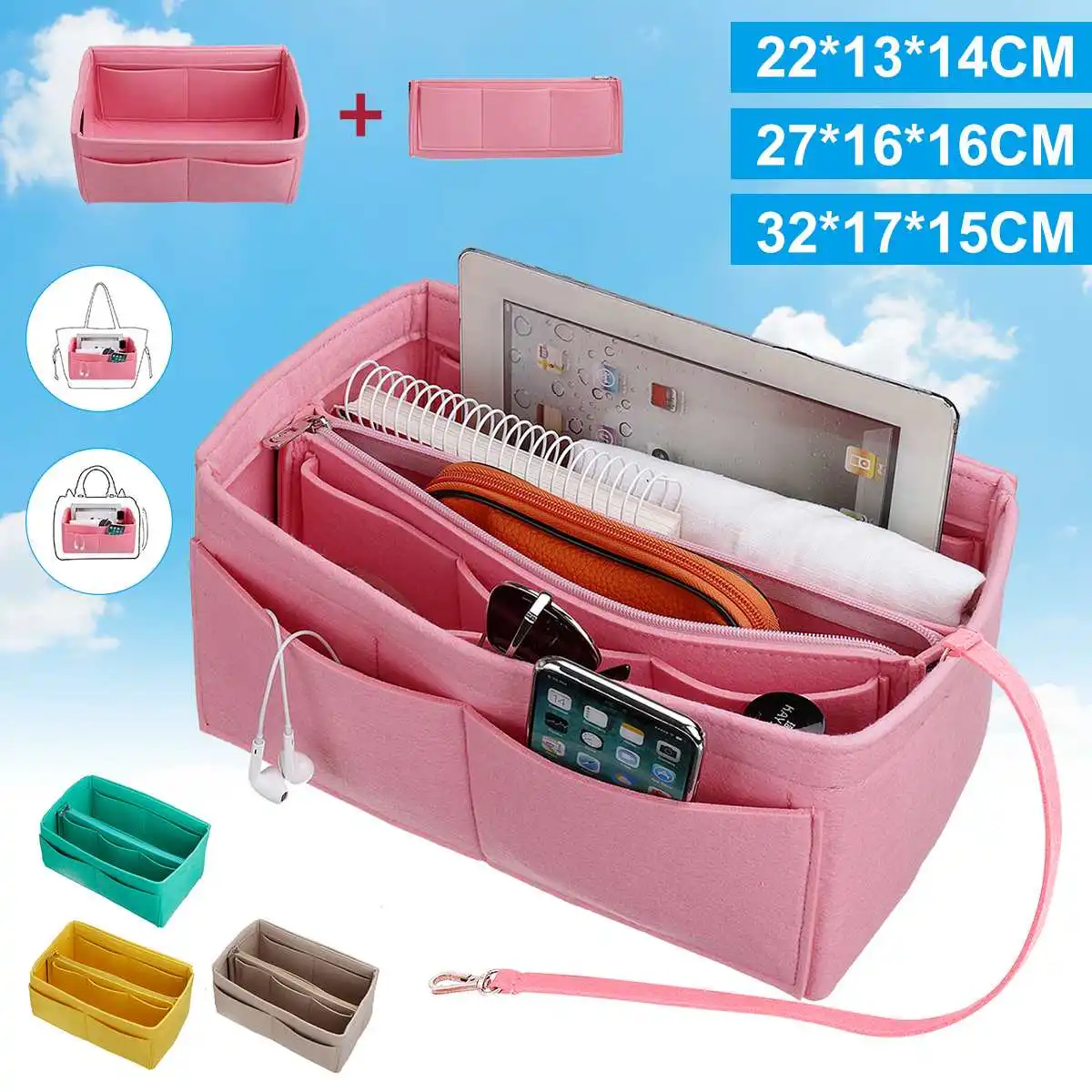 Felt Cloth Insert Bag Makeup Organizer Women Portable Cosmetic Bag