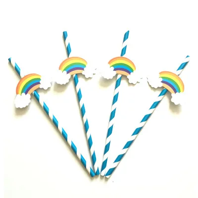 8PCS straws A Вечерние принадлежности с единорогом, Детская скатерть с единорогом на день рождения, бумажная тарелка, салфетка, баннер, топпер для торта, свадебные украшения для детского душа - Цвет: 8PCS straws A
