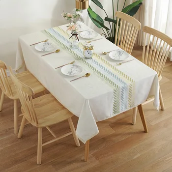 

Kitchen Elegant Embroidery Anti Dust Table Cloth Rectangle Leaf Pattern Desk Cover Dining Multi Functional Waterproof Home Decor