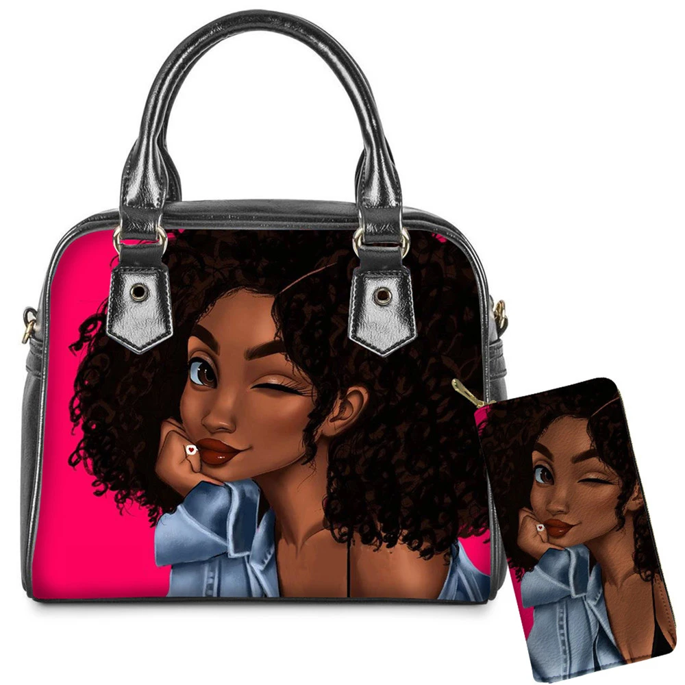 Customized Brand Luxury Design Handbags Women Black Art African/Afro