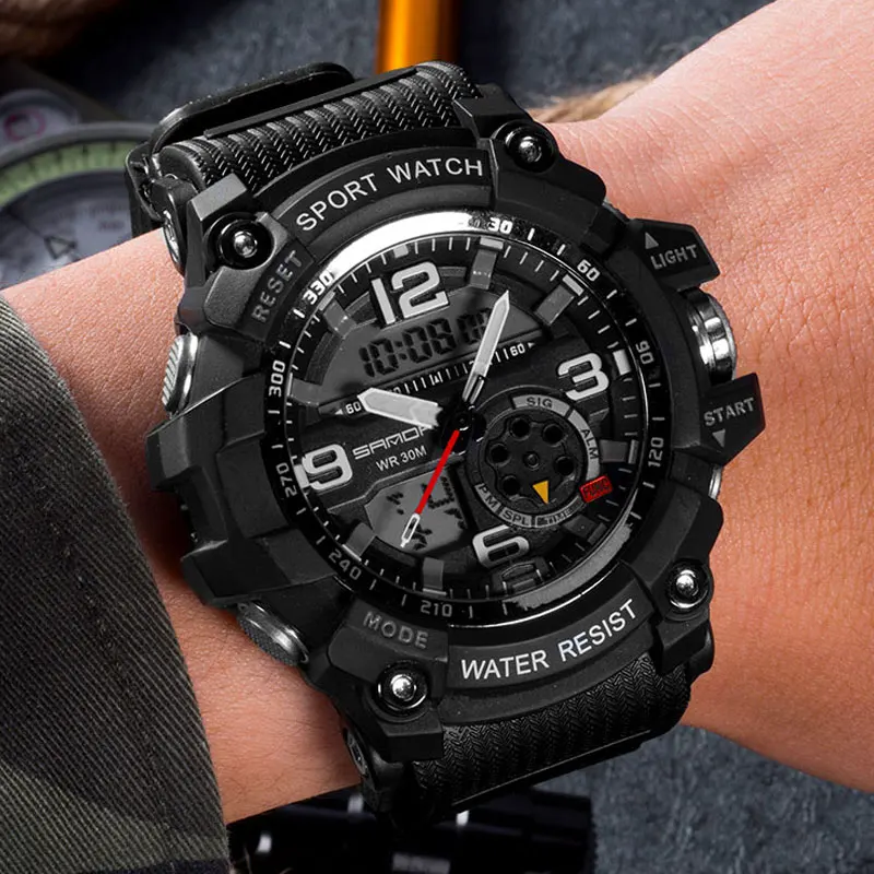 Kaufen Wasserdichte Sport Uhr Männer Uhren Militär Armee Berühmte Marke SANDA Dual Display Armbanduhr Männlichen Armbanduhr Für Männer Uhr Stunden