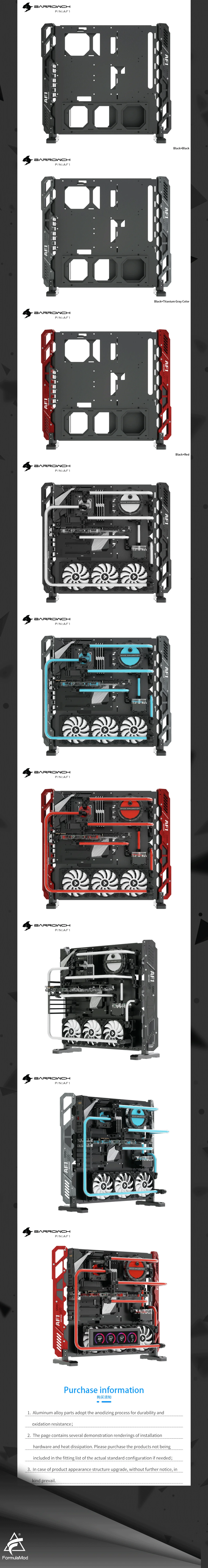 Barrowch AF1 Limited edition Open Case, Aluminum Alloy Multi-cold Radiator Water Cooling Frame, PC Computer Open Chassis  