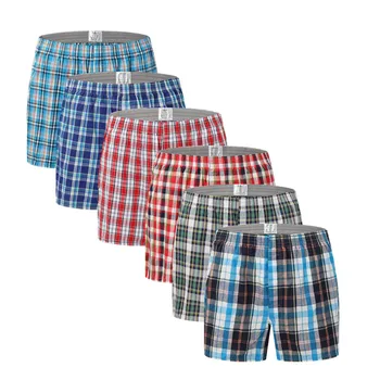 

4pcs/lot Classic Plaid Men's Cotton Boxers Underwear Trunks Woven Homme Arrow Panties with Elastic Waistband Loose men Shorts